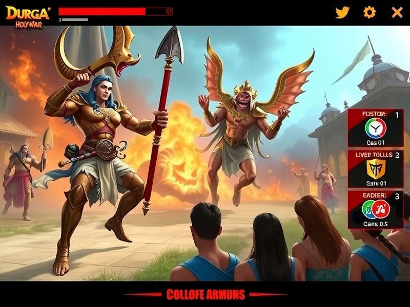 Durga S Holy War gameplay screenshot showing combat with mythological creatures